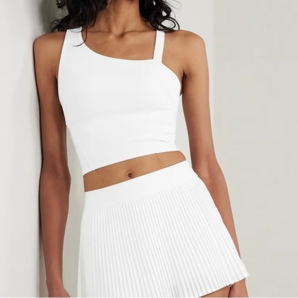 Lululemon women Sz 2 Everlux Asymmetrical Tennis Tank Top White Removable Cups